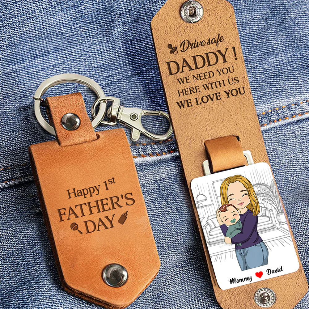 First Father's Day - Personalized Leather Photo Keychain - Image 5
