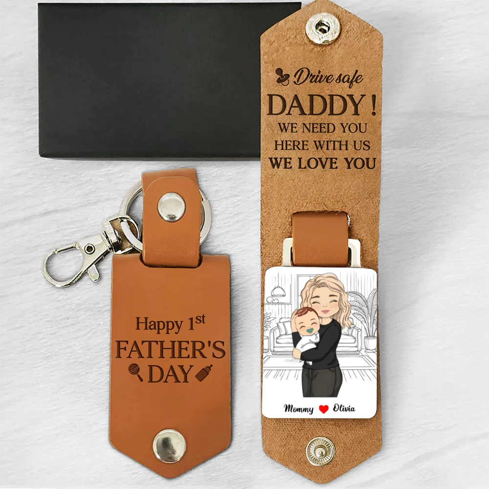 First Father's Day - Personalized Leather Photo Keychain - Image 6