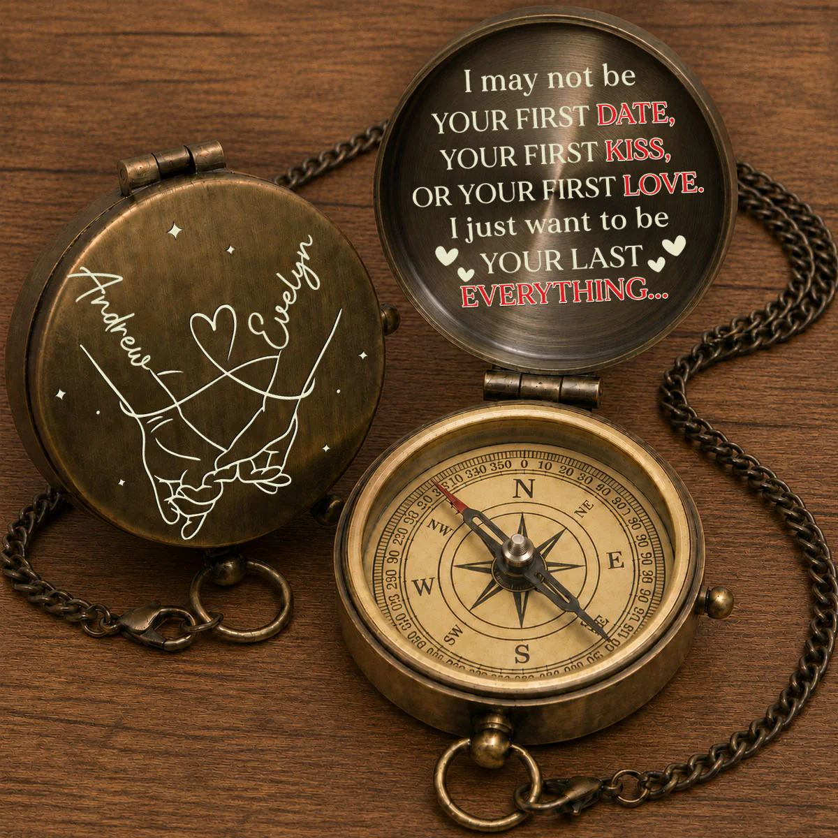 First Kiss First Love - Personalized Custom Pocket Compass - Image 2