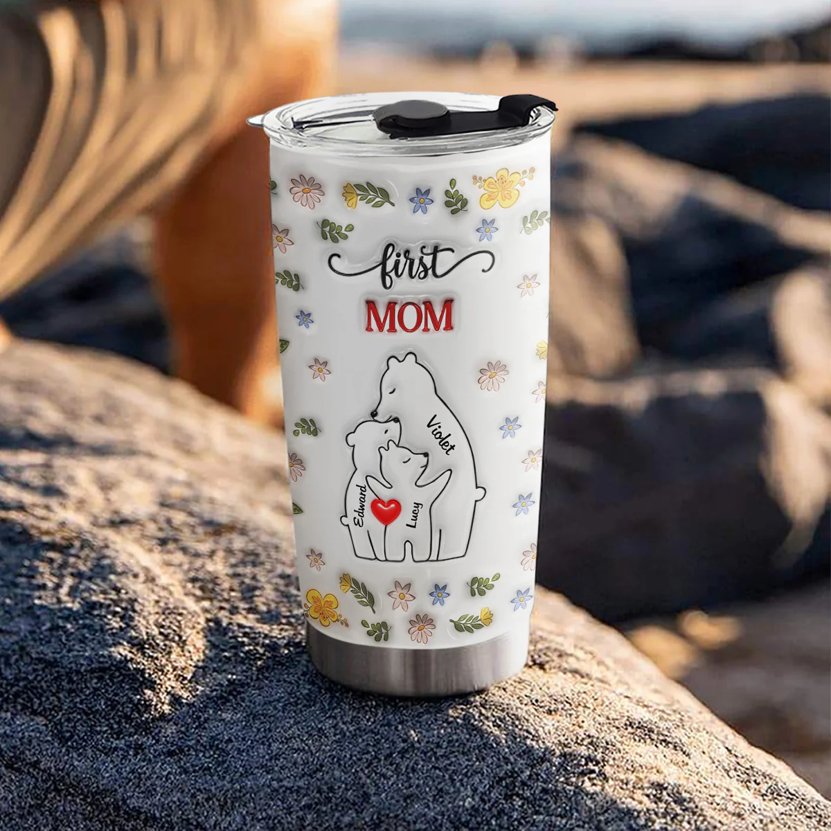 First Mom Now Grandma Bear - Personalized Custom 3D Inflated Effect Tumbler - Image 4
