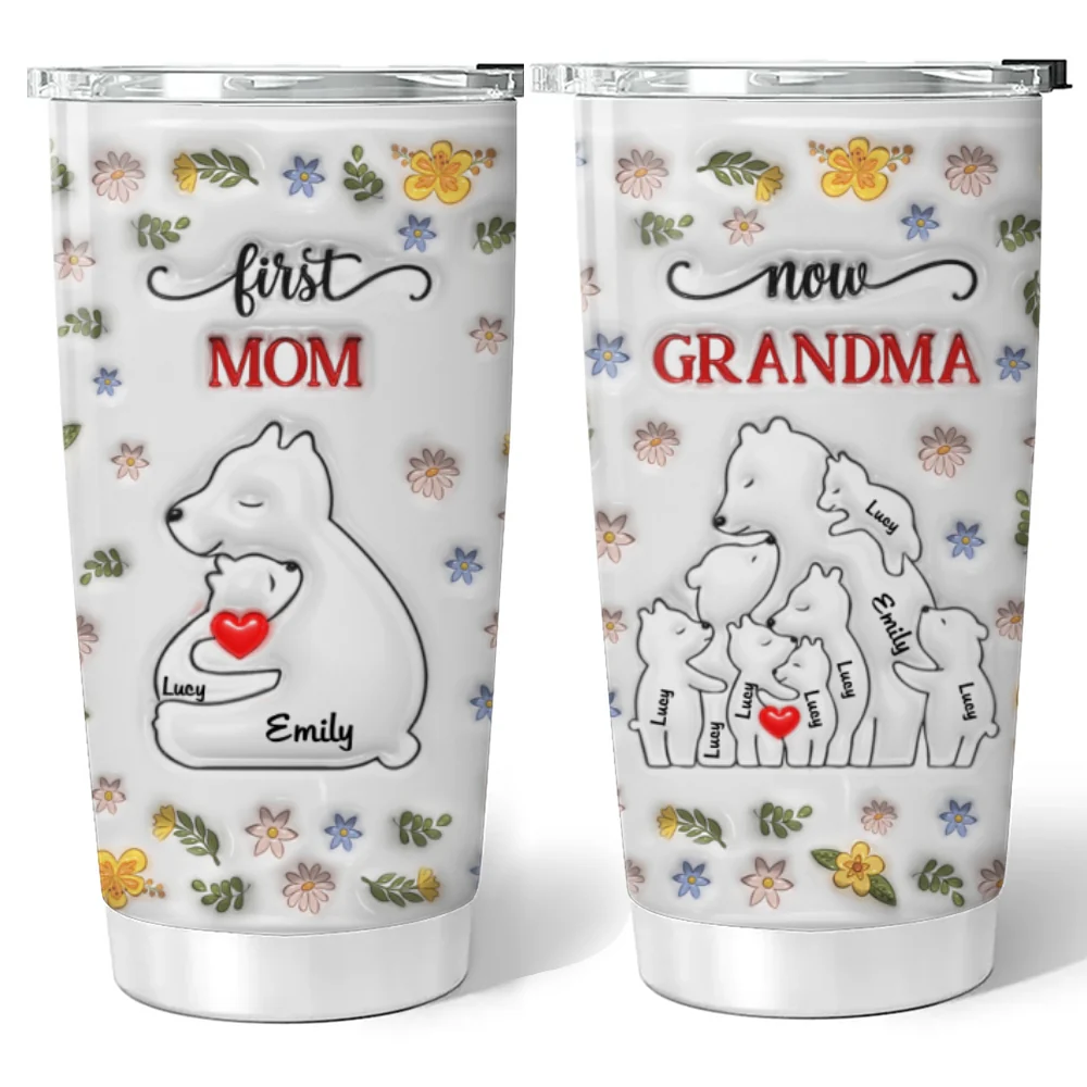 First Mom Now Grandma Bear - Personalized Custom 3D Inflated Effect Tumbler - Image 6