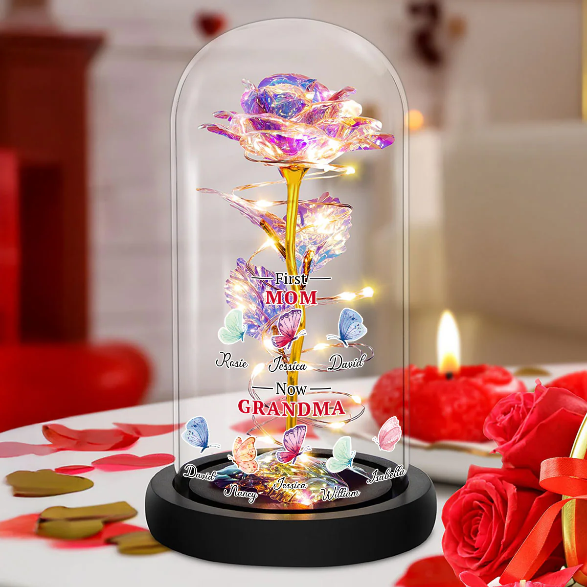 First Mom Now Grandma Butterflies - Personalized Custom Sparkly Rose - Image 2
