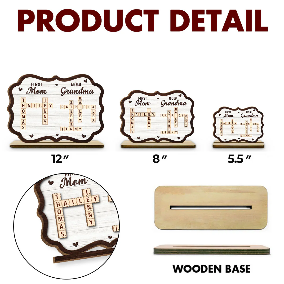 First Mom Now Grandma Crossword - Personalized Custom 2-Layer Wood Plaque With Flat Base - Image 4