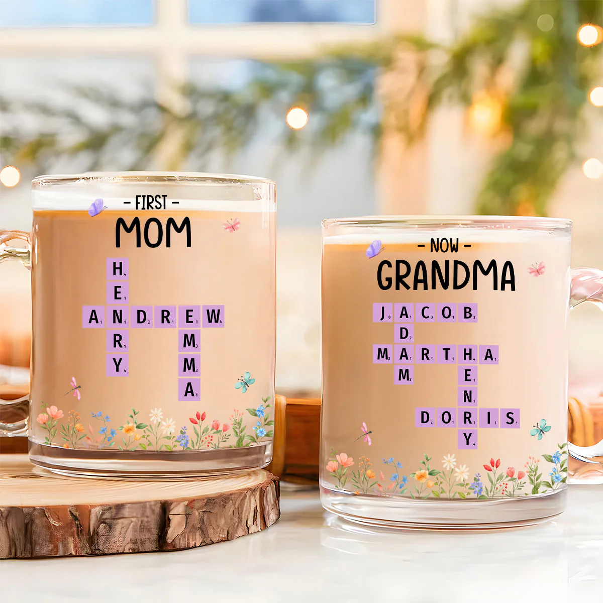 First Mom Now Grandma Crossword - Personalized Custom Glass Mug - Image 4