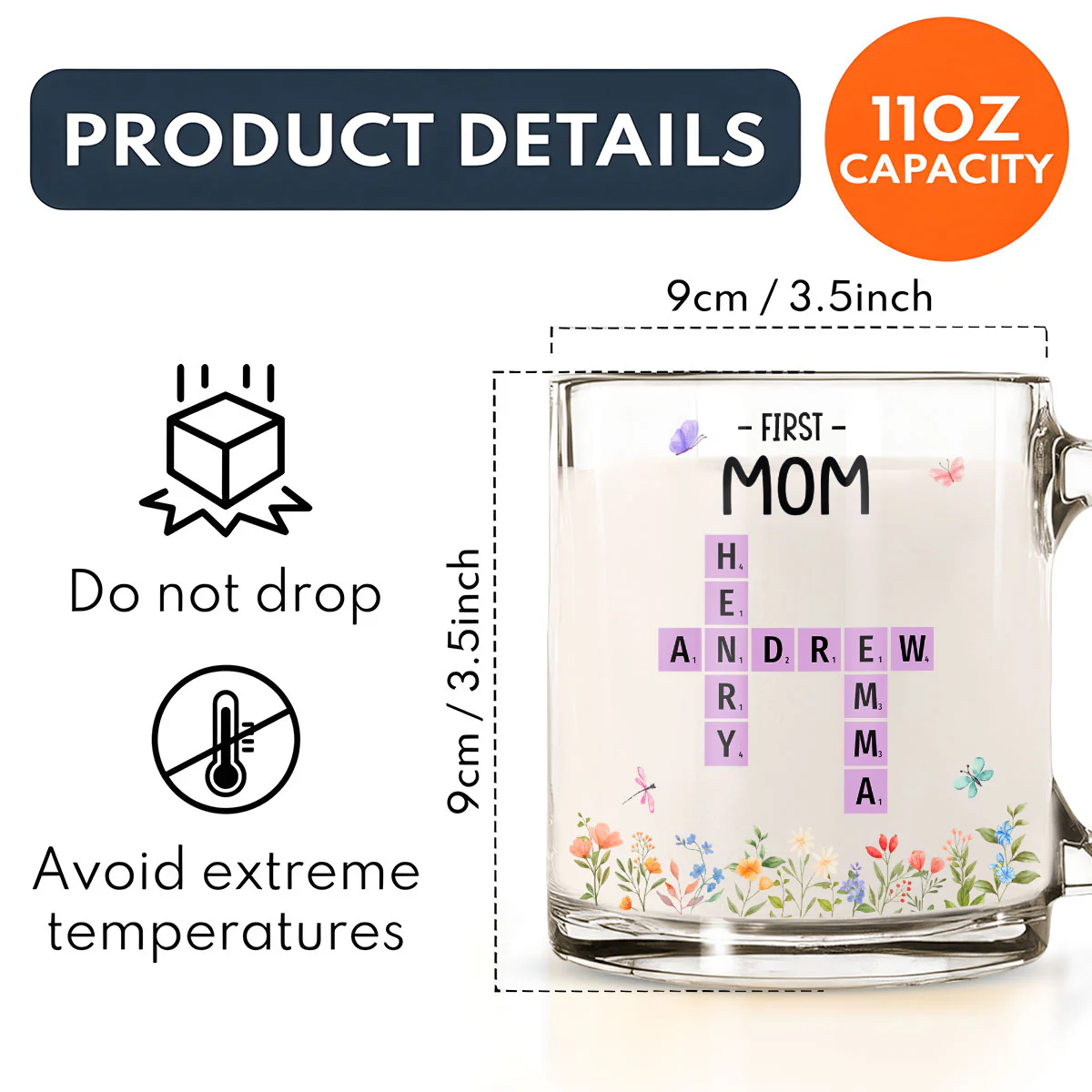 First Mom Now Grandma Crossword - Personalized Custom Glass Mug - Image 6
