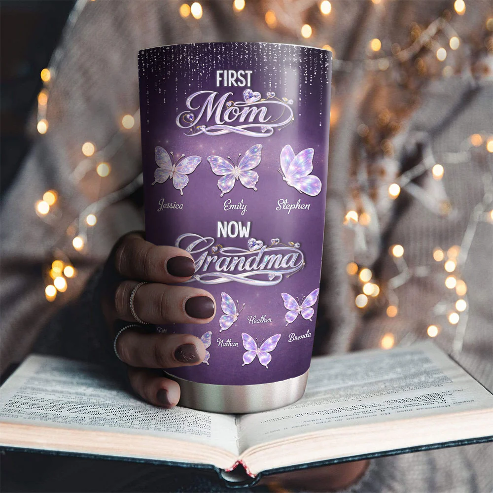 First Mom Now Grandma Crystal - Personalized Custom Tumbler - Image 3