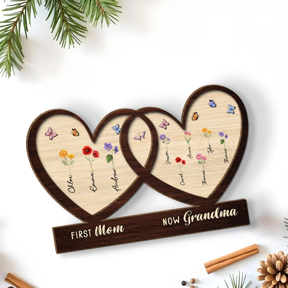First Mom Now Grandma Flower - Personalized Custom 2-Layer Wood Plaque With Flat Base - Image 5
