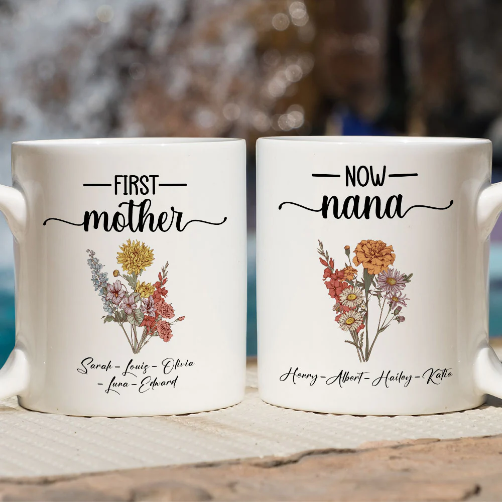 First Mom Now Grandma Flower - Personalized Custom Coffee Mug - Image 3
