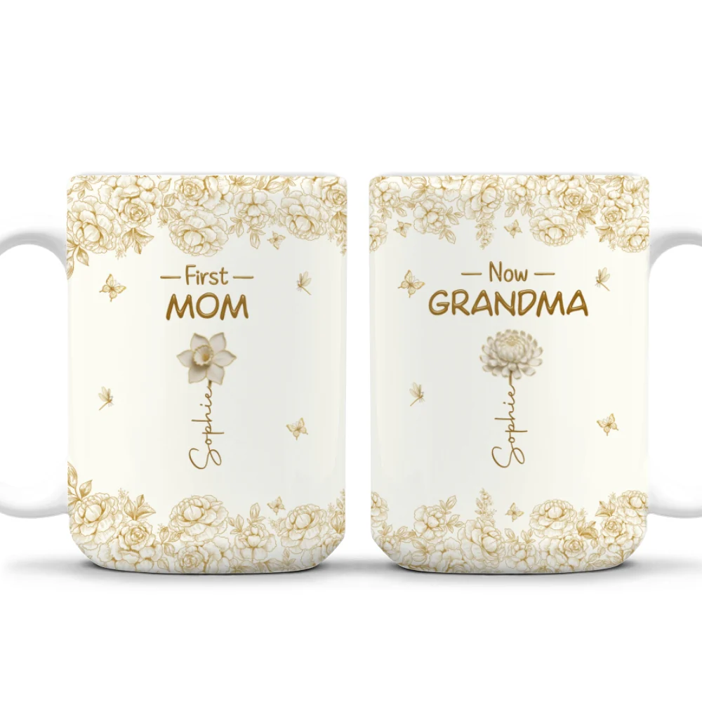 First Mom Now Grandma Of Lovely Flowers - Personalized Custom Coffee Mug - Image 8