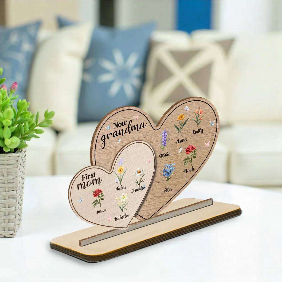 First Mom Now Grandma - Personalized Custom 2-Layer Wood Plaque With Flat Base - Image 3