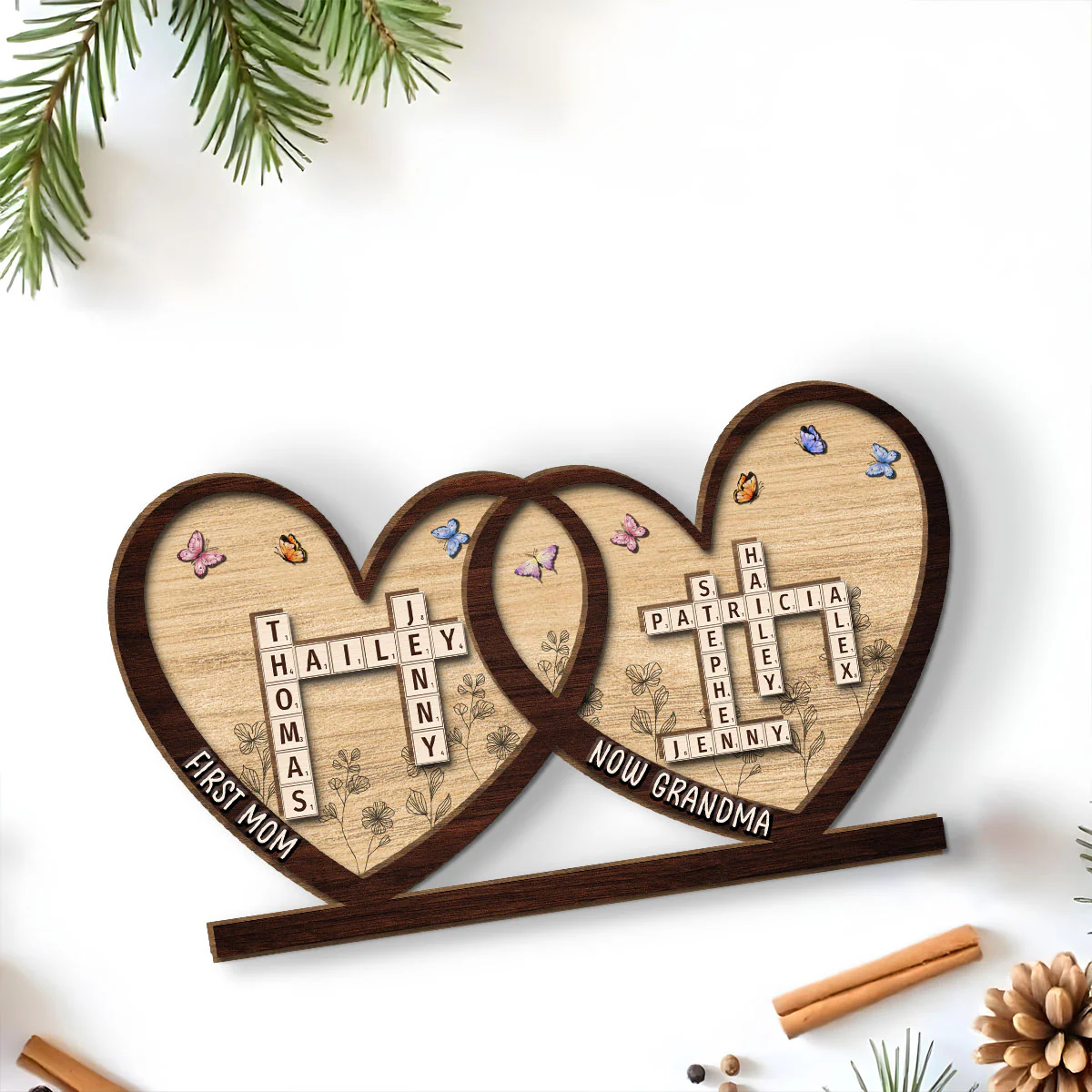 First Mom Now Grandma - Personalized Custom 2-Layer Wood Plaque With Flat Base - Image 2
