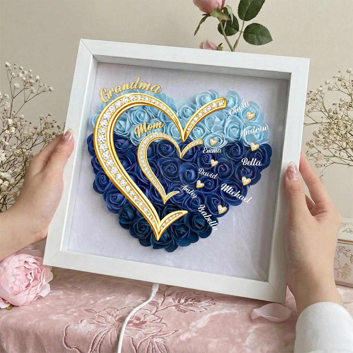 First Mom Now Grandma - Personalized Custom Flower Shadow Box With LED Light - Image 5