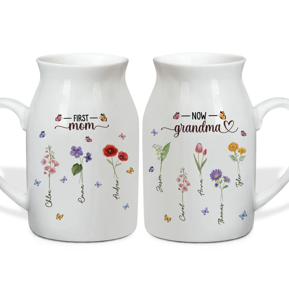 First Mom Now Grandma - Personalized Custom Flower Vase