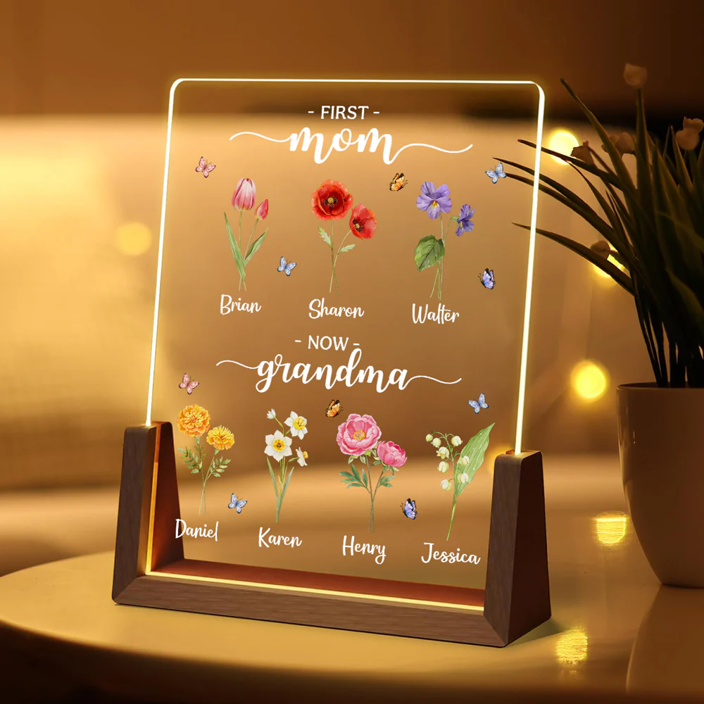 First Mom Now Grandma - Personalized Custom Plaque With Walnut Base - Image 2