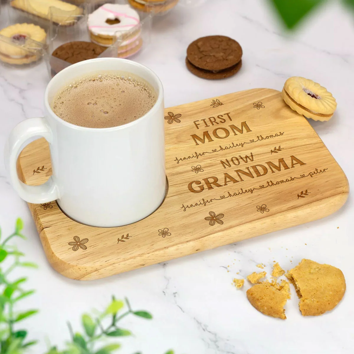 First Mom Now Grandma Version 2 - Personalized Custom Wooden Treat Board - Image 6