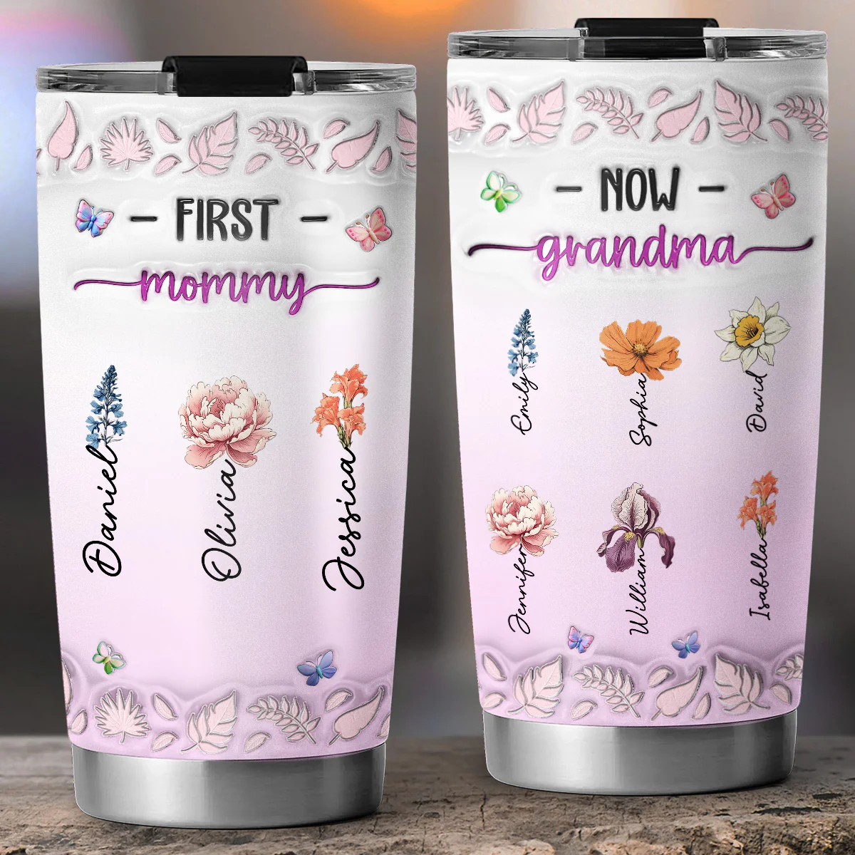 First Mom Now Nana Flower - Personalized Custom 3D Inflated Effect Tumbler - Image 4