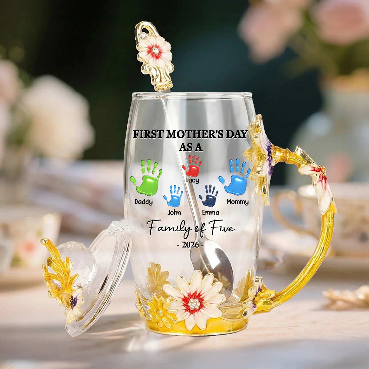 First Mother Day - Personalized Custom 14OZ Flower Tea Cup - Image 4