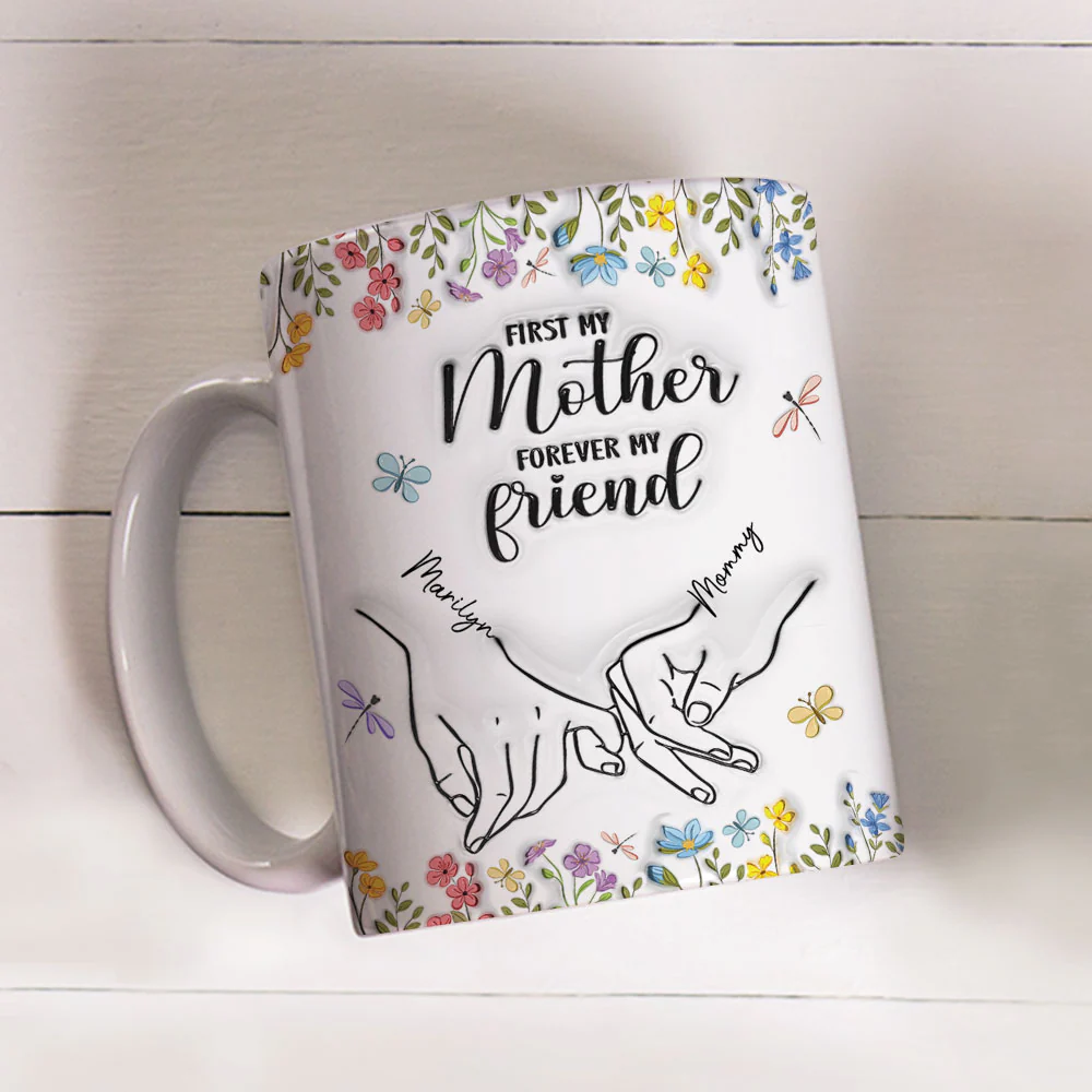 First My Daughter Forever My Friend Flower Version - Personalized Custom 3D Inflated Effect Mug - Image 3