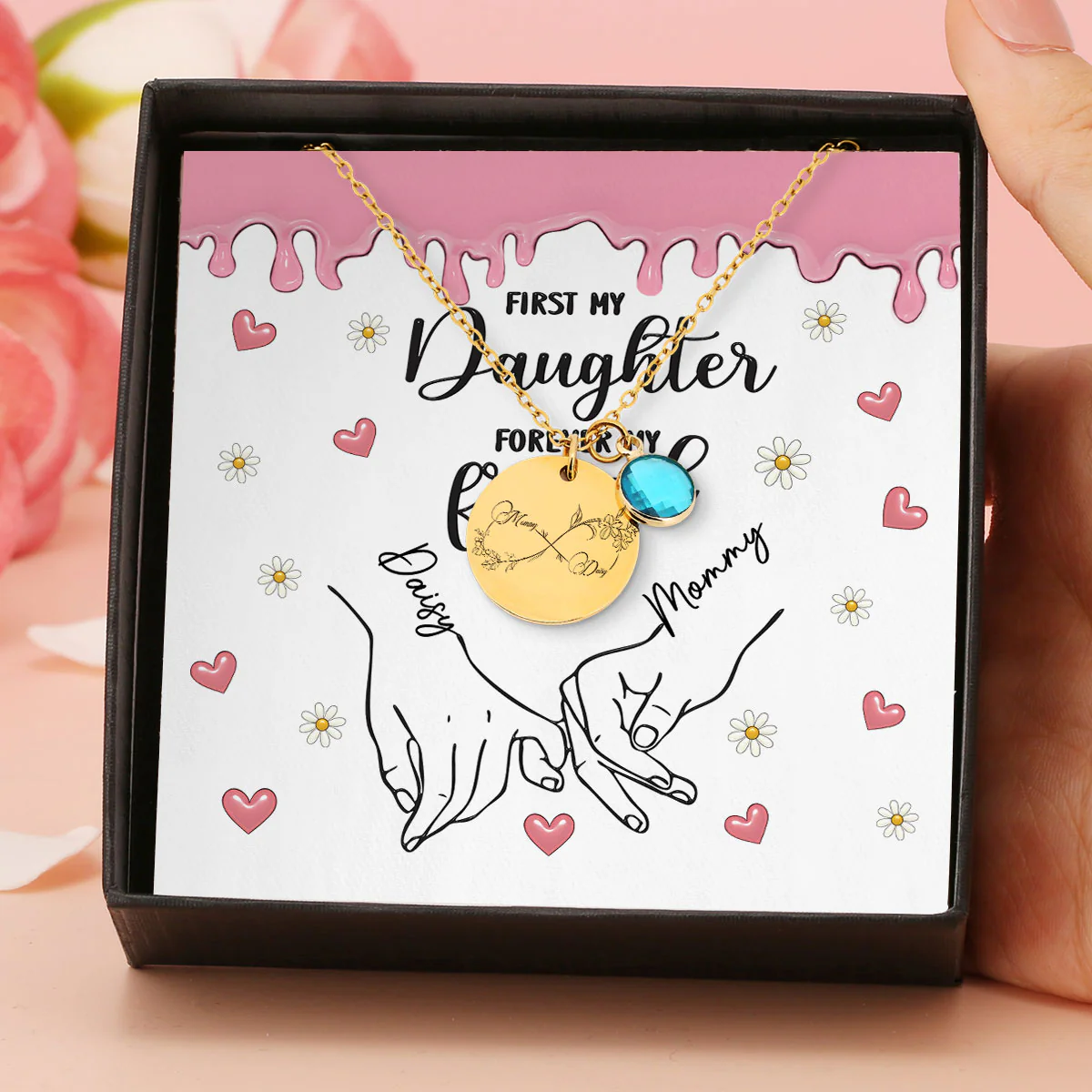 First My Daughter Forever My Friend - Personalized Custom Birthstone Necklace With Message Card - Image 2