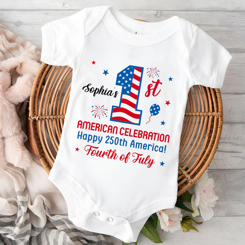 First Red White Boom - Personalized Custom Baby Onesie - Image 2