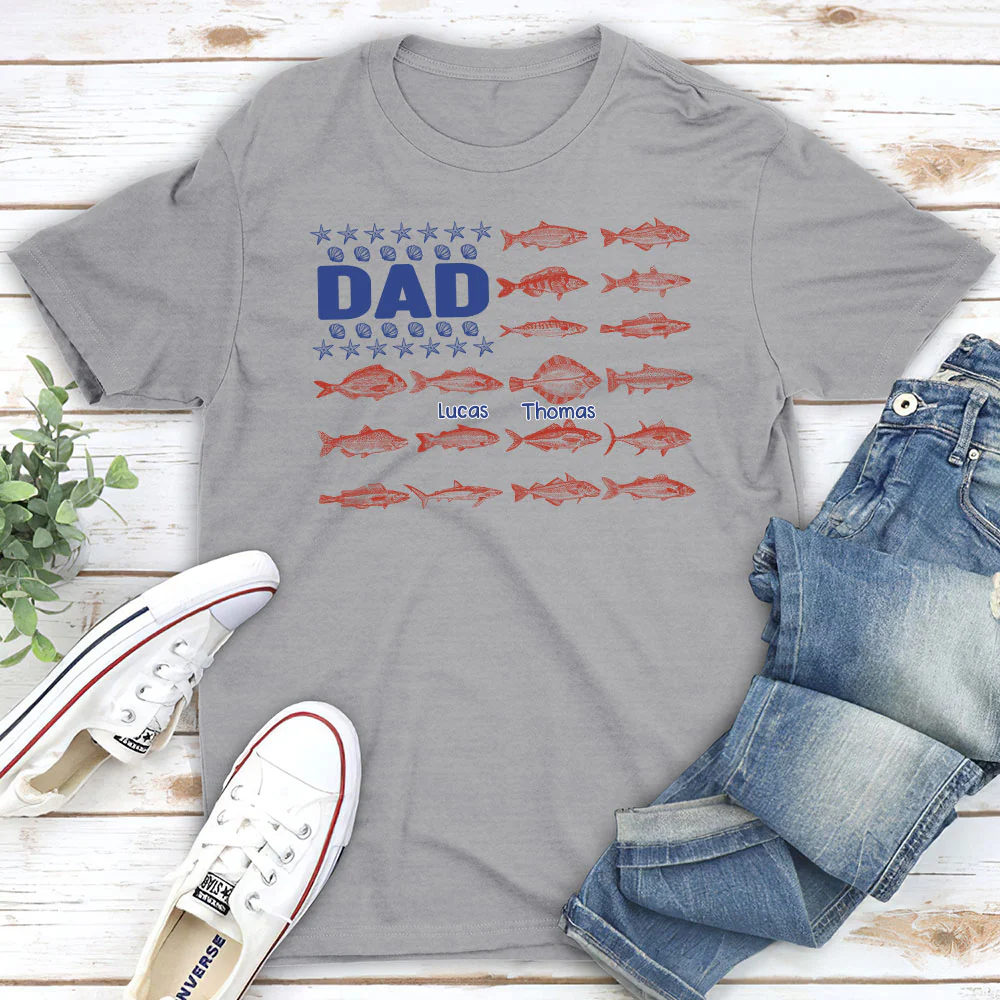 Fish and Sea Shells Papa - Personalized Custom Shirt - Image 2