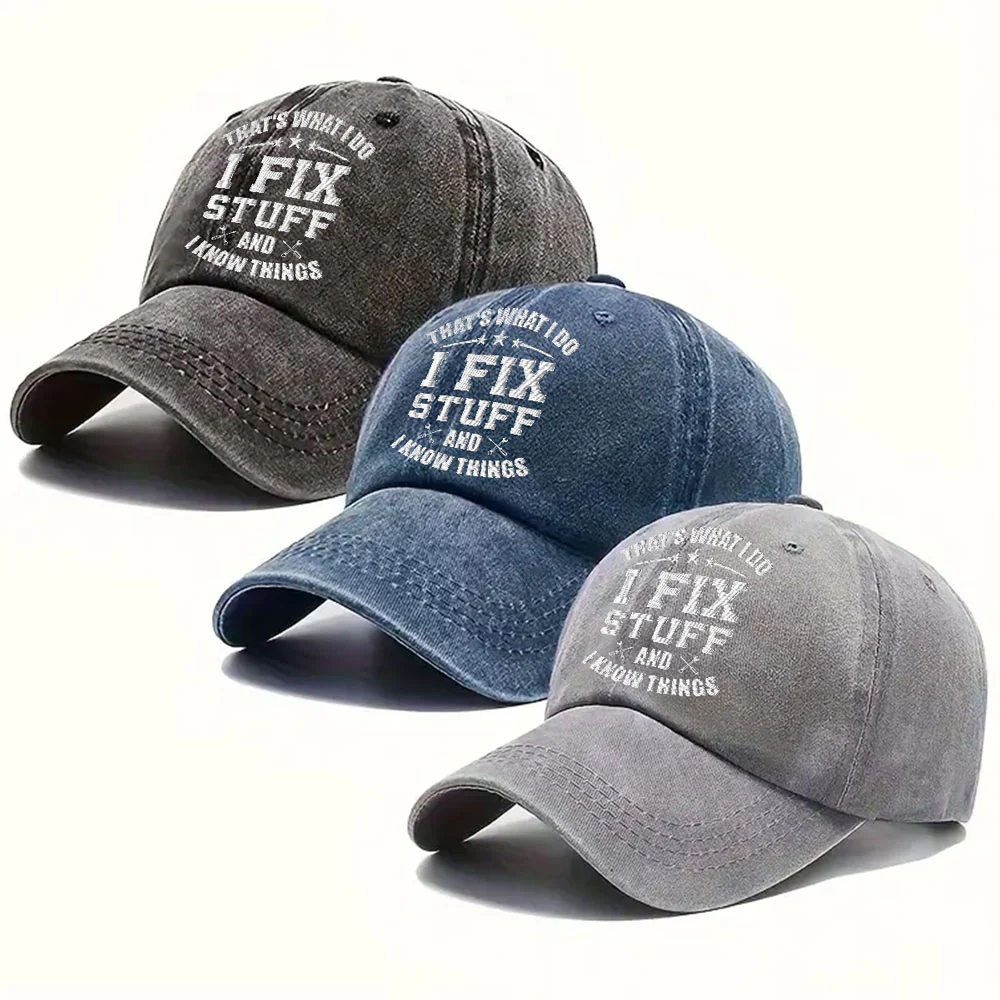 Fix Stuff And Know Things - Personalized Custom Vintage Washed Denim Cap - Image 6