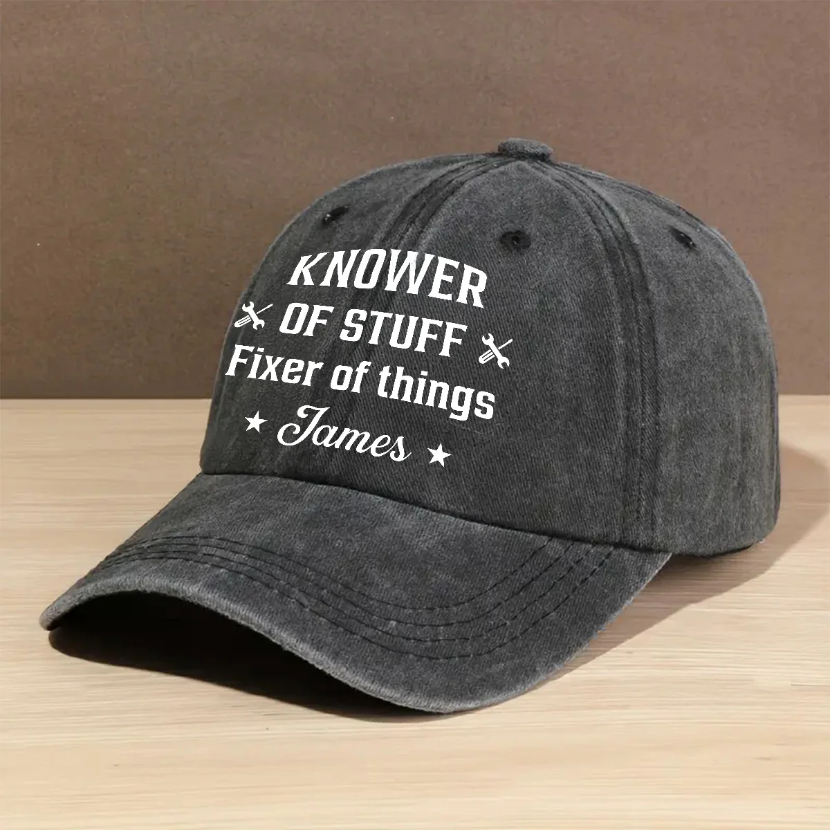 Fixer And Knower - Personalized Custom Vintage Washed Denim Cap - Image 5