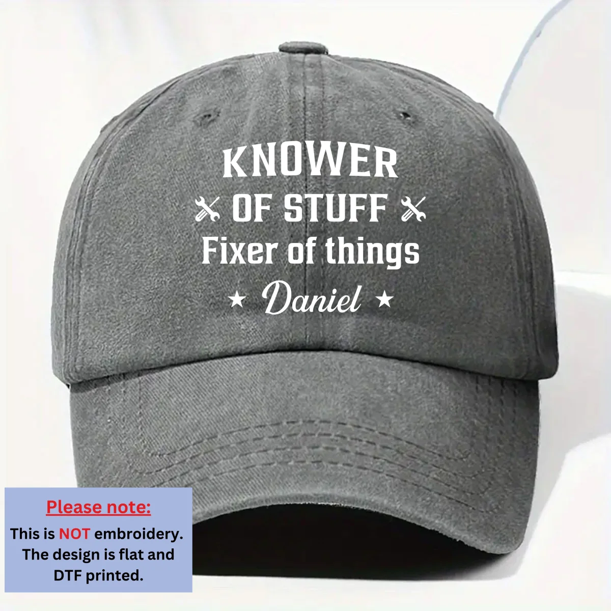 Fixer And Knower - Personalized Custom Vintage Washed Denim Cap - Image 8