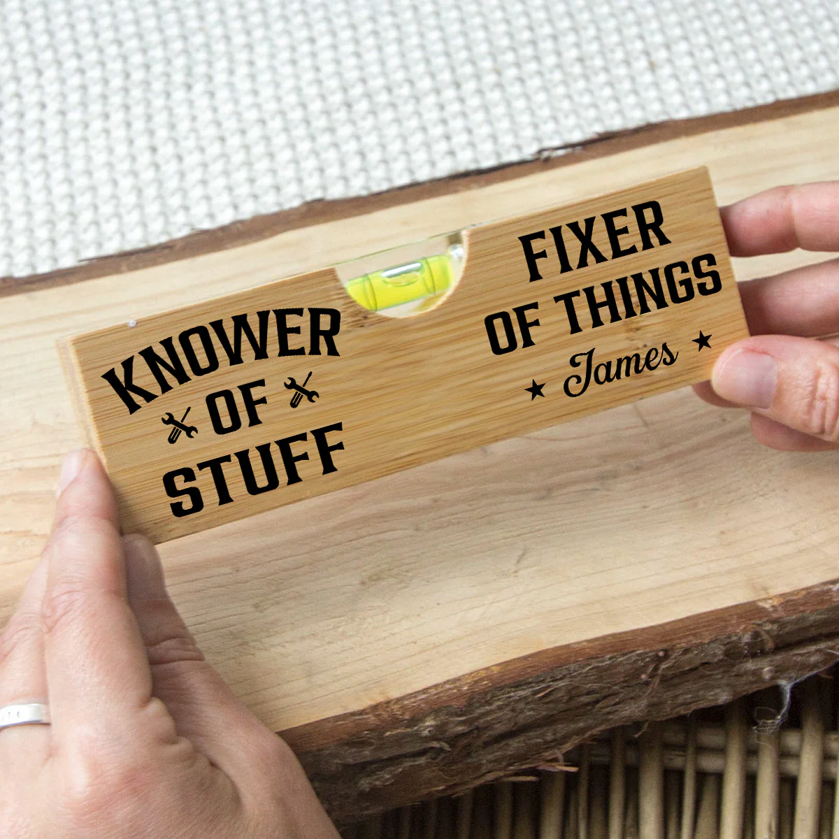Fixer And Knower - Personalized Custom Wooden Spirit Level Bottle Opener - Image 3