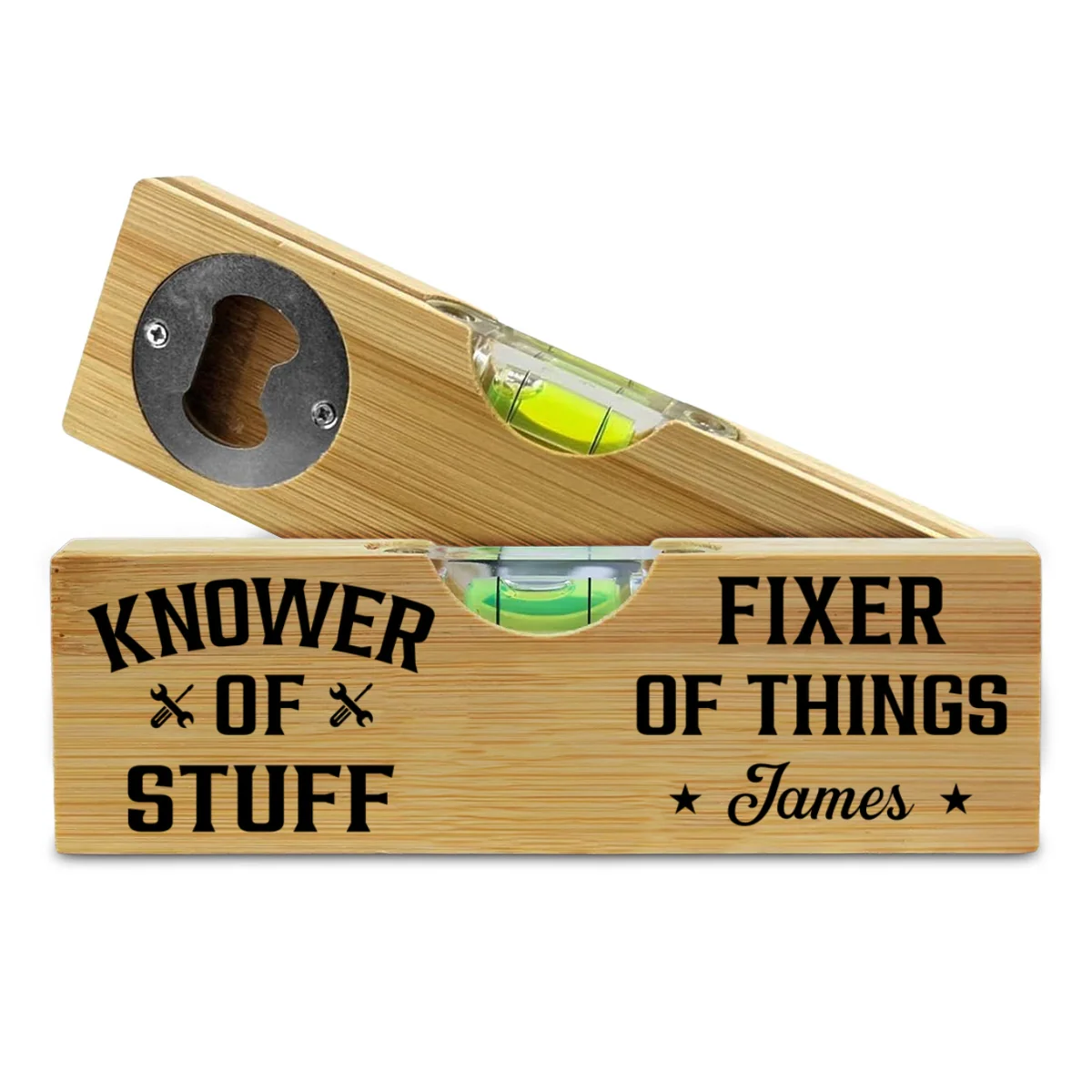 Fixer And Knower - Personalized Custom Wooden Spirit Level Bottle Opener - Image 7