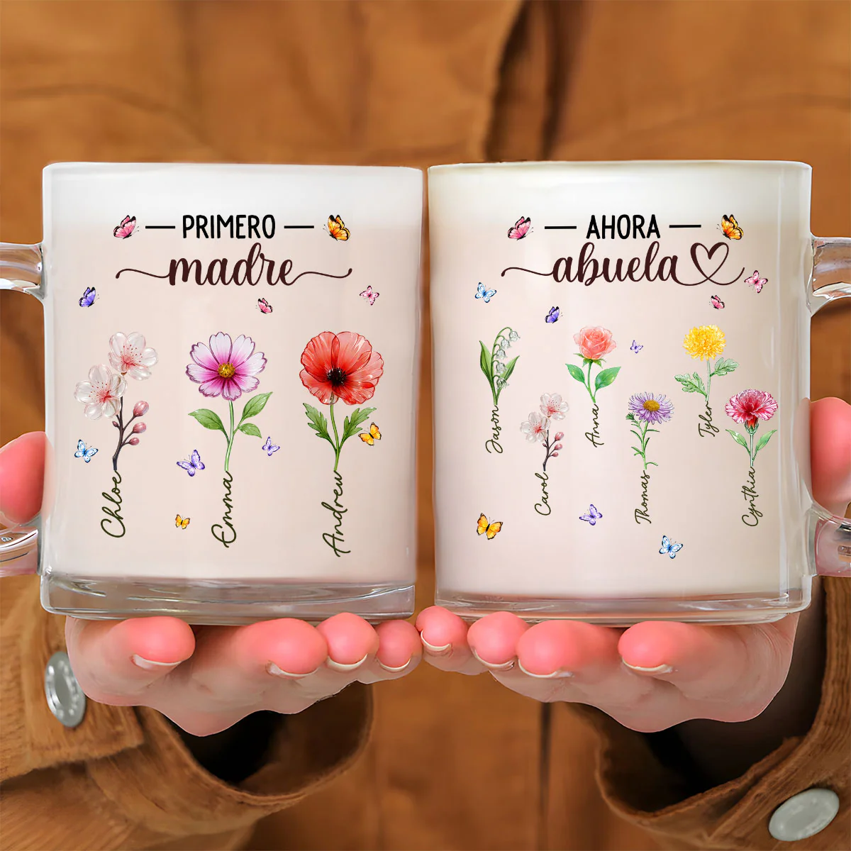 Flor Del Mes De Nacimiento De La Abuela Glass - Taza De Vidrio Personalizada