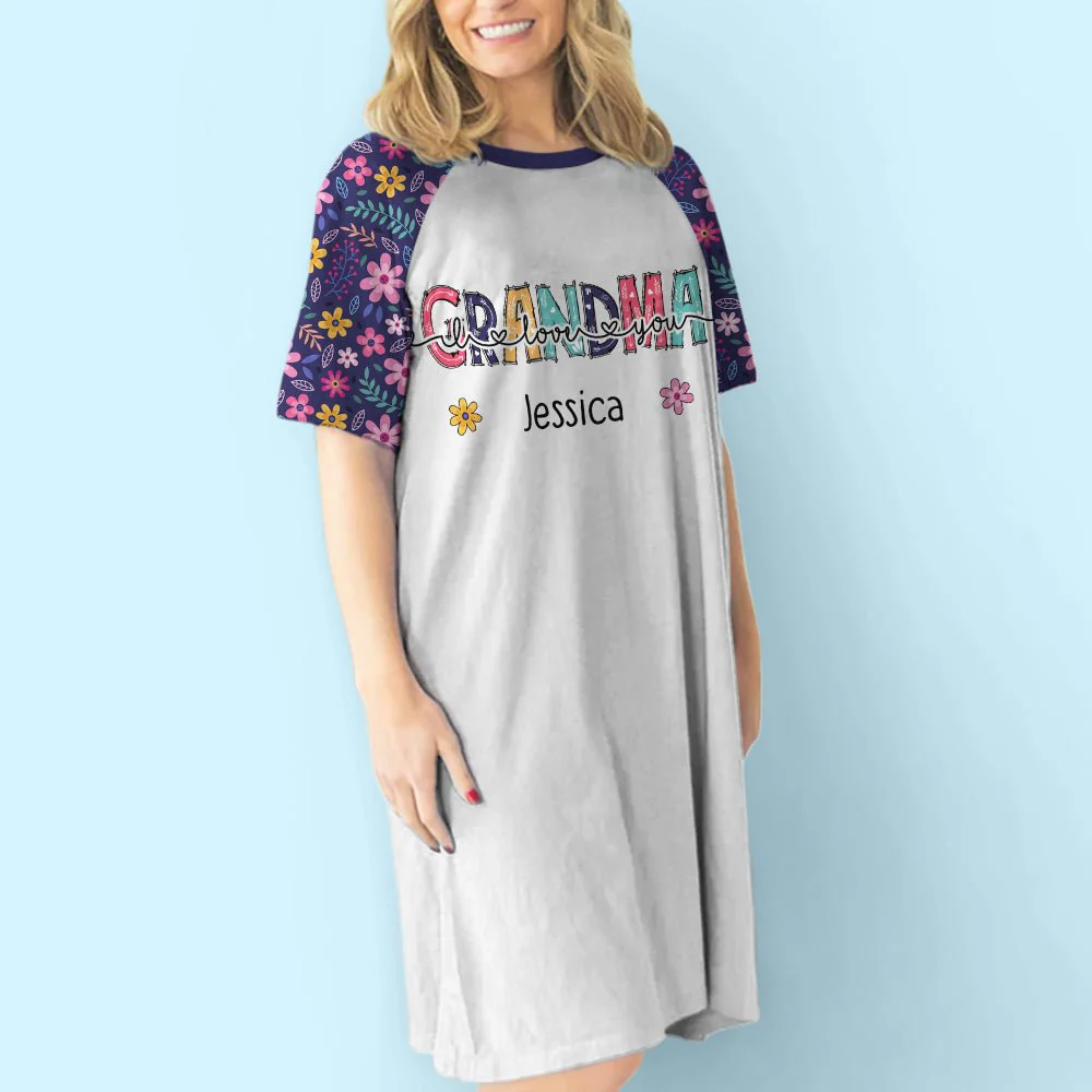 Floral Grandma And Kids - Personalized Custom 3/4 Sleeve Dress - Image 3