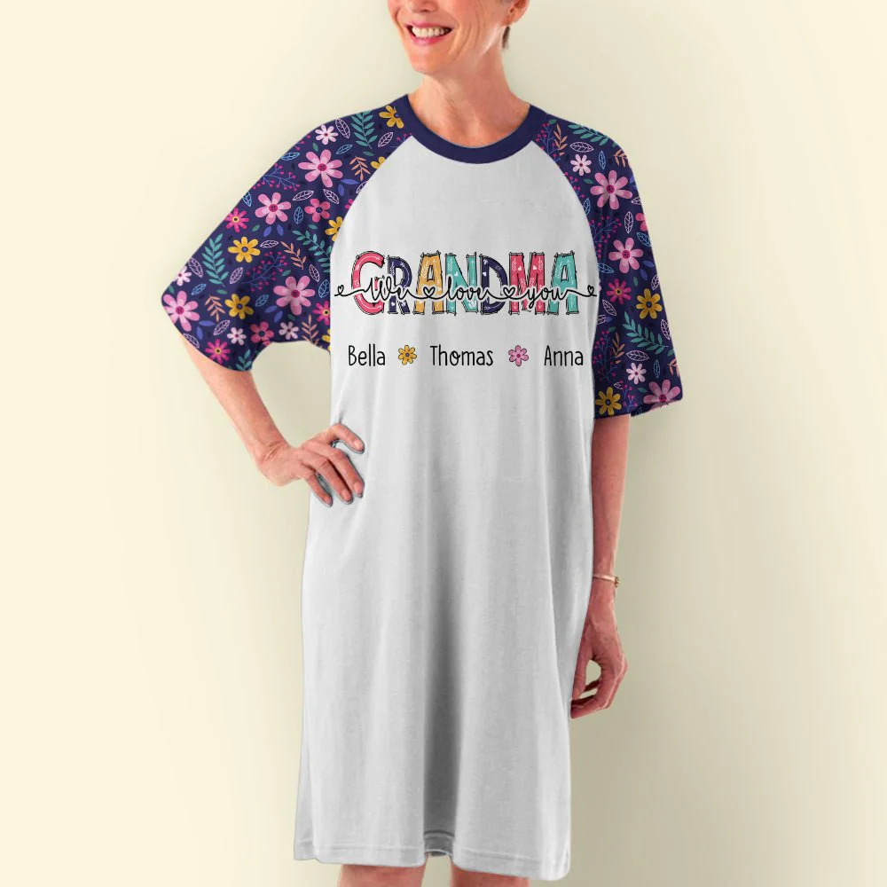 Floral Grandma And Kids - Personalized Custom 3/4 Sleeve Dress - Image 4