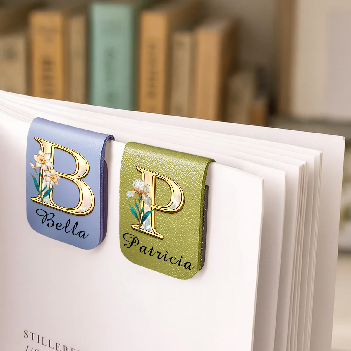 Floral Monogram - Personalized Custom Leather Bookmark - Image 4