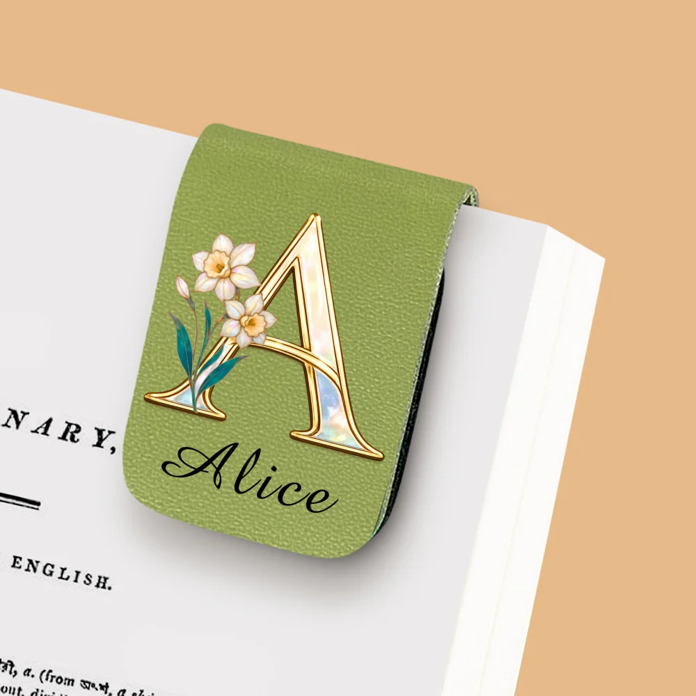 Floral Monogram - Personalized Custom Leather Bookmark - Image 9