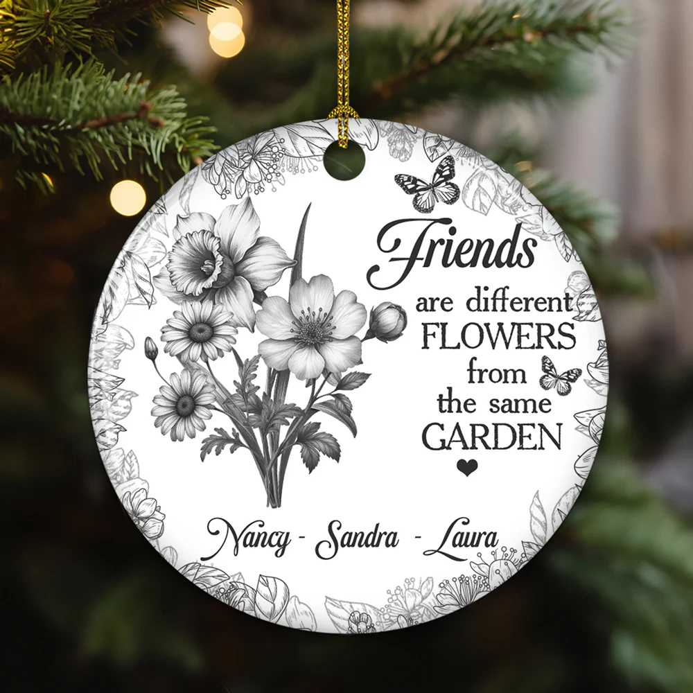 Floral Sisters Forever Blue Toile - Personalized Custom Ceramic Ornament - Image 4