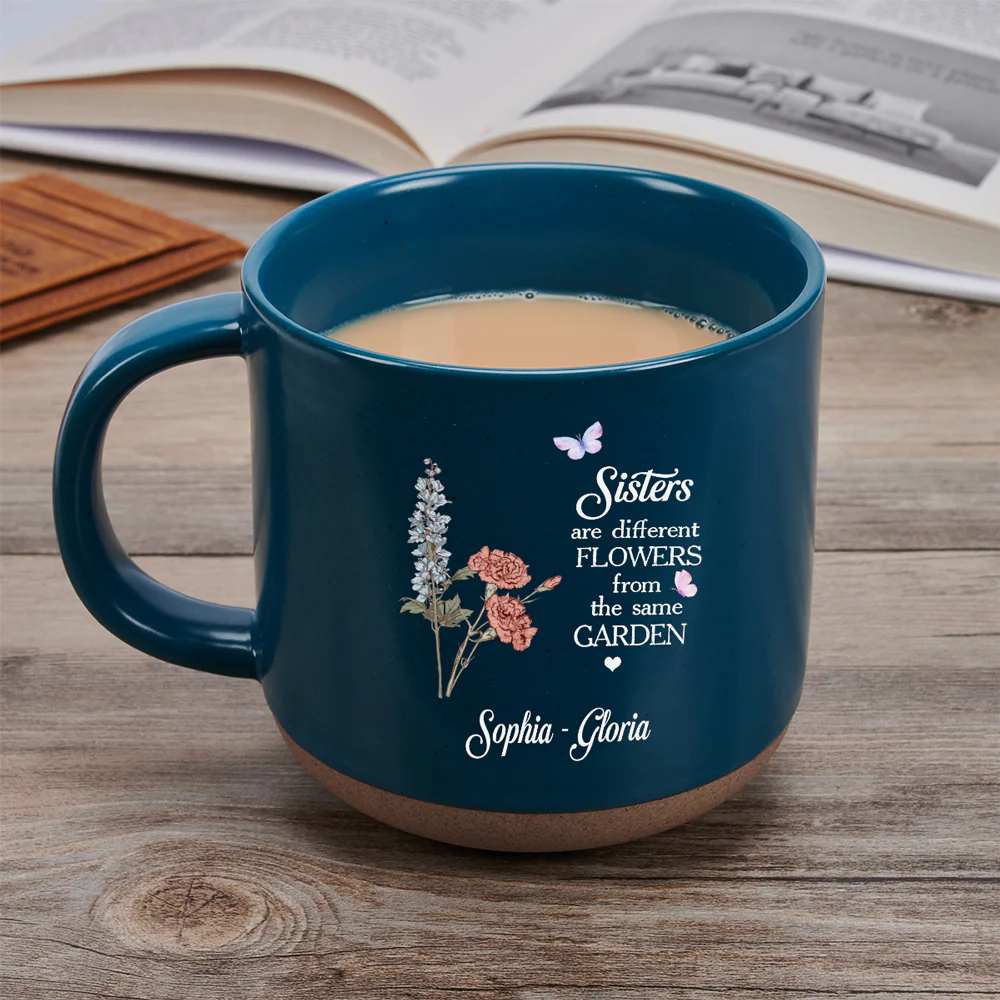 Floral Sisters Forever - Personalized Custom Pottery Mug - Image 4