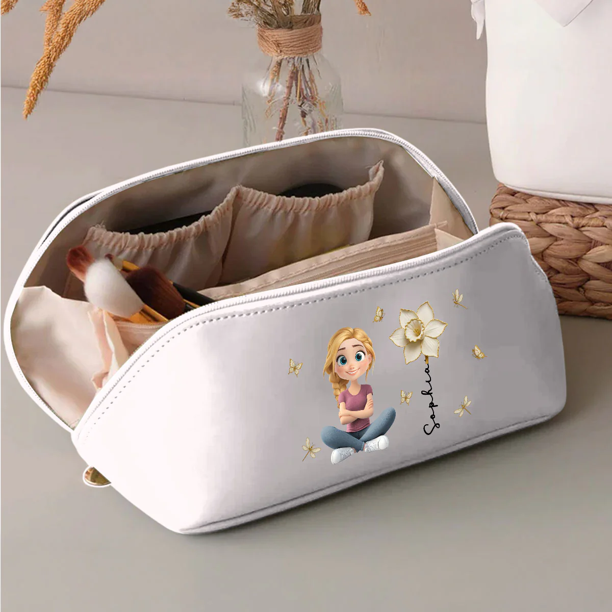 Floral Soul - Personalized Custom Leather Makeup Bag - Image 3