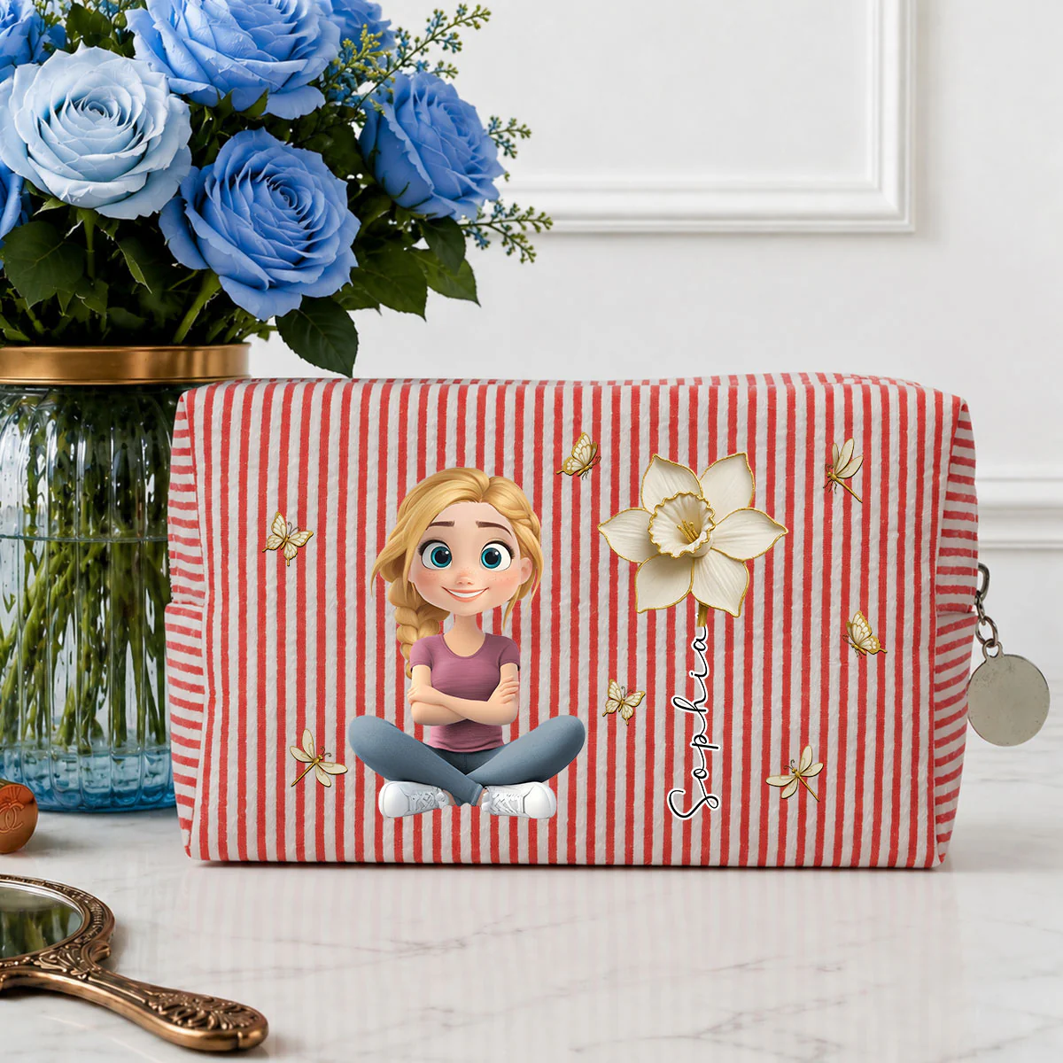 Floral Soul - Personalized Custom Seersucker Print Makeup Bag
