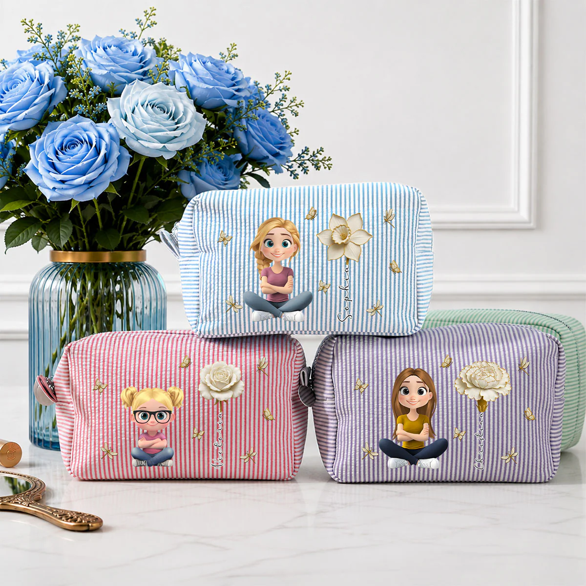 Floral Soul - Personalized Custom Seersucker Print Makeup Bag - Image 3