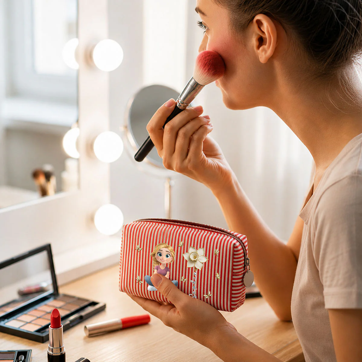 Floral Soul - Personalized Custom Seersucker Print Makeup Bag - Image 5