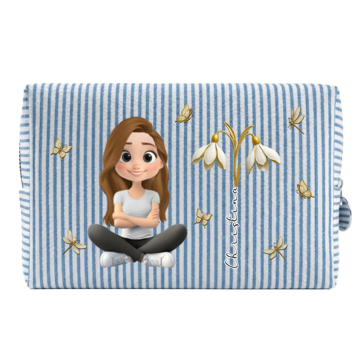 Floral Soul - Personalized Custom Seersucker Print Makeup Bag - Image 9