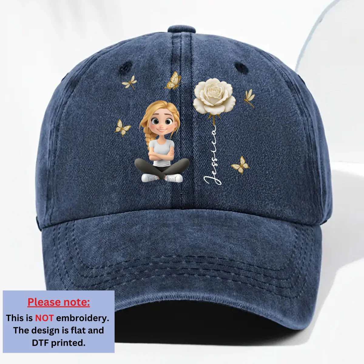 Floral Soul - Personalized Custom Vintage Washed Denim Cap - Image 7
