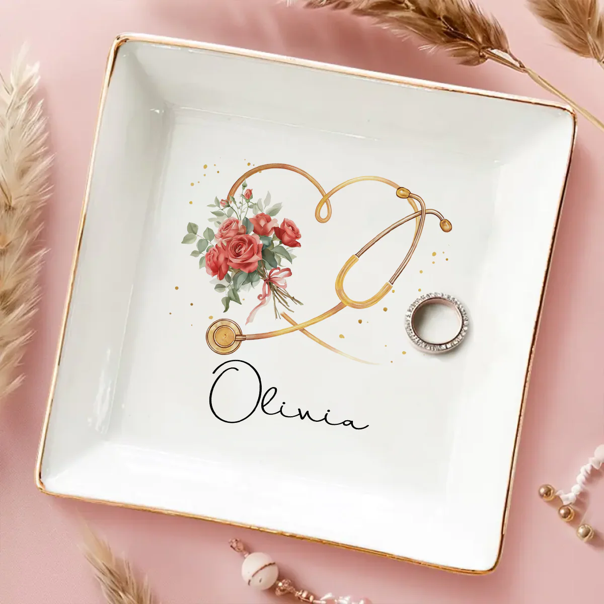 Flowers Bloom Under Caring Eyes - Personalized Custom Jewelry Dish - Image 2