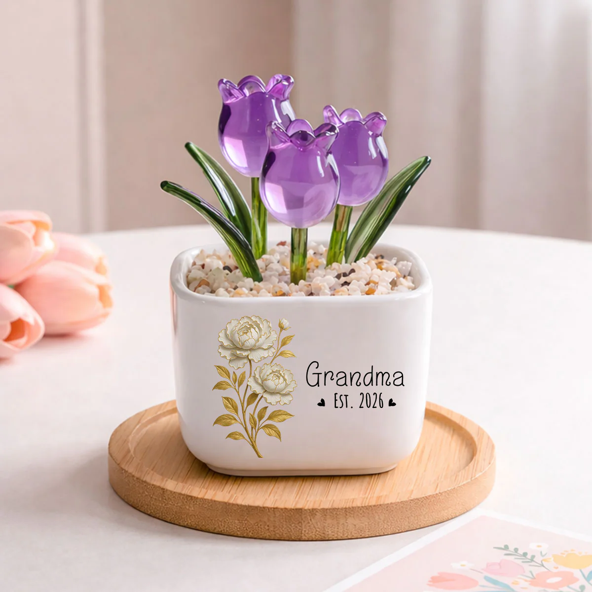 Flowers For The Best Mom Ever - Personalized Custom Glass Everlasting Tulips