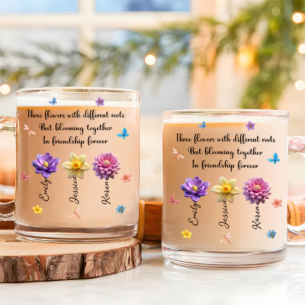 Flowers Grow Friendship Lasts Forever - Personalized Custom Glass Mug - Image 2