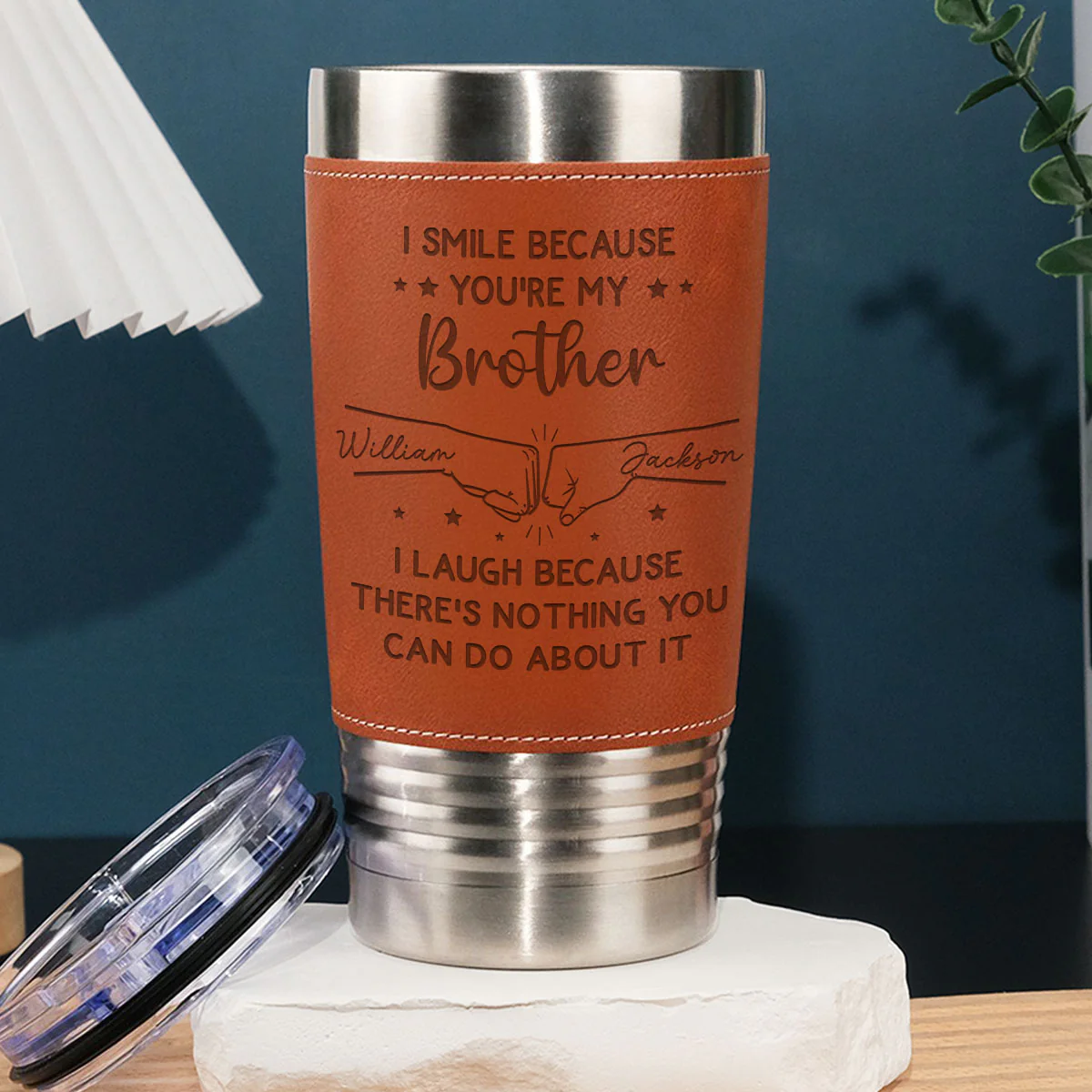 For My Brother - Personalized Custom Engraved Leather Tumbler