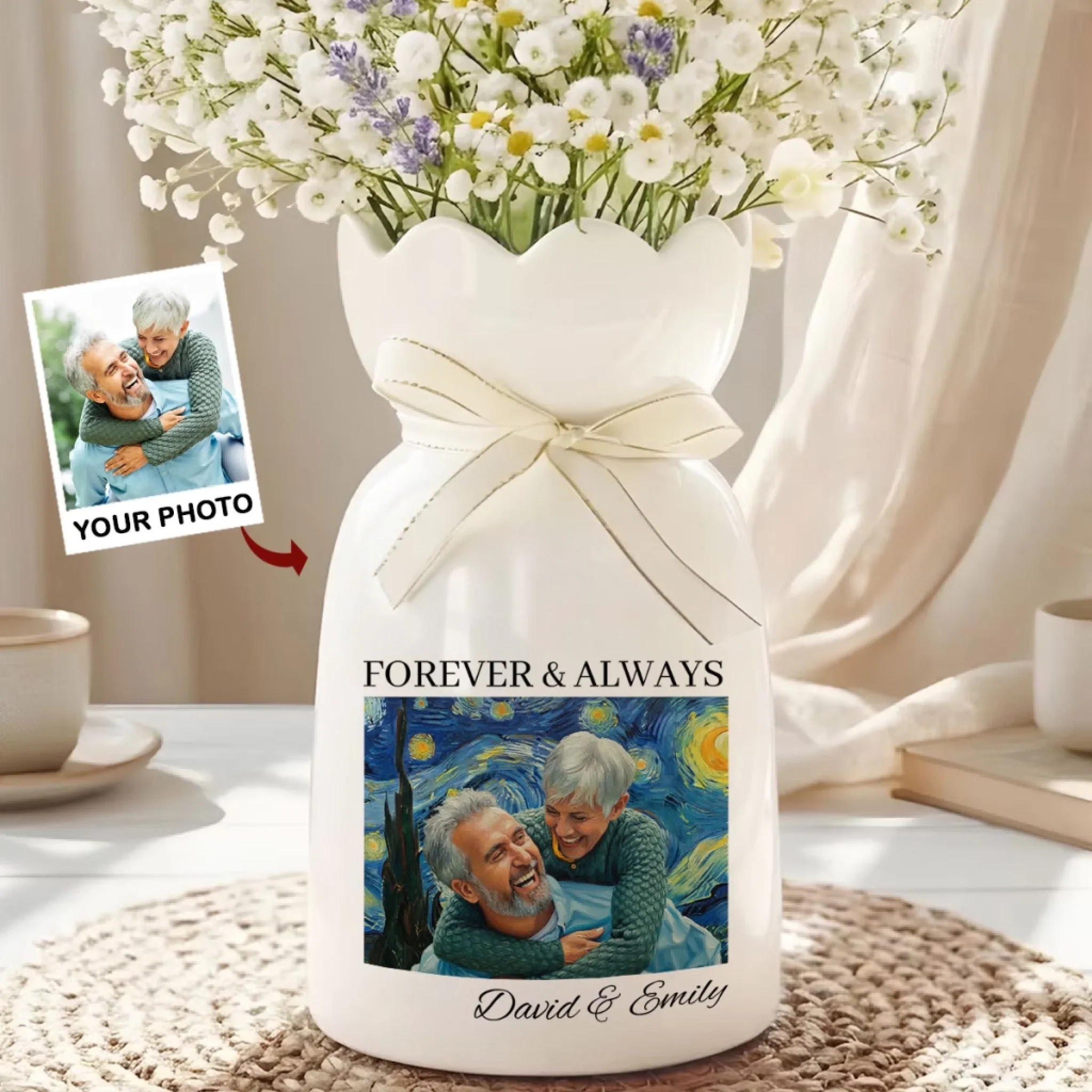 Forever And Always - Personalized Custom Ribbon Tie Flower Vase