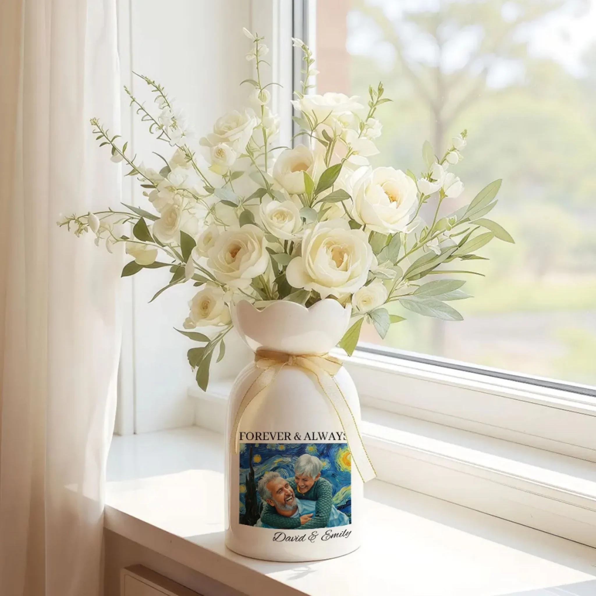 Forever And Always - Personalized Custom Ribbon Tie Flower Vase - Image 3