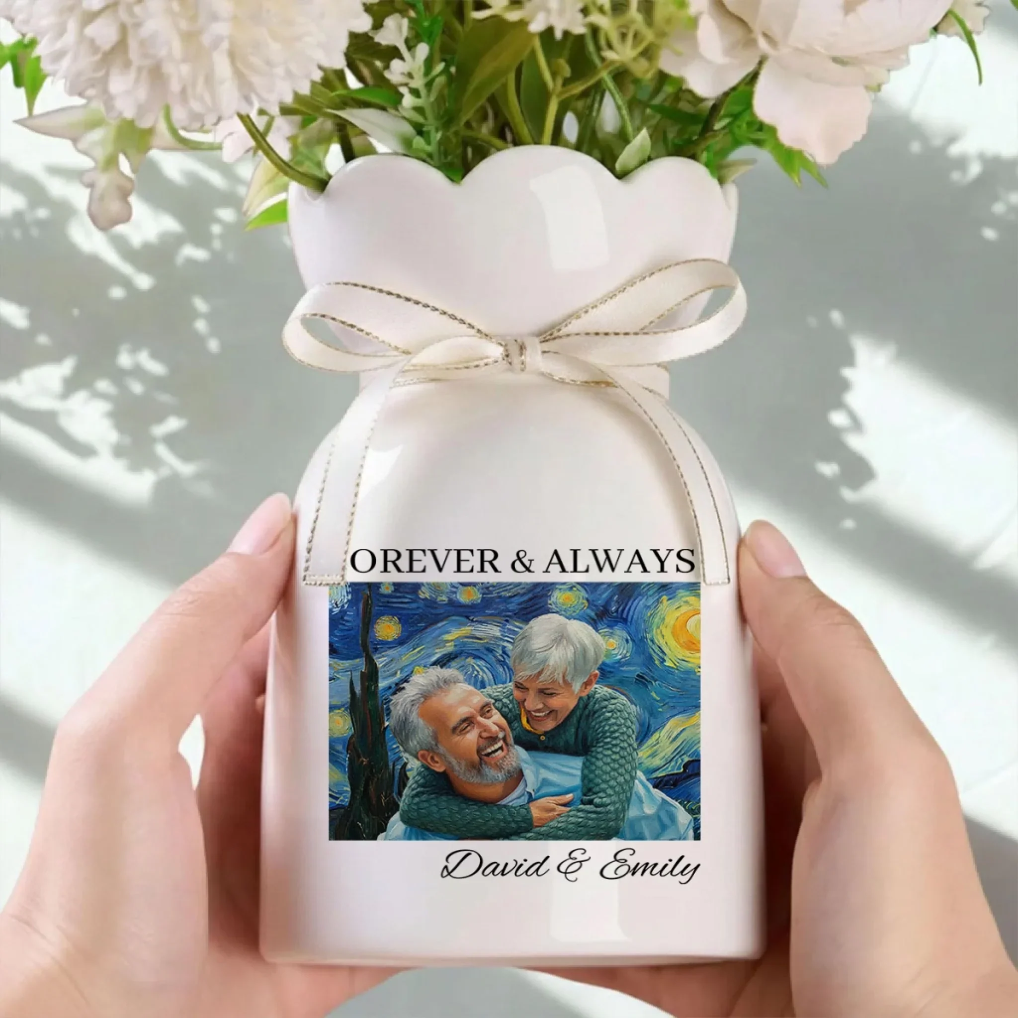 Forever And Always - Personalized Custom Ribbon Tie Flower Vase - Image 4